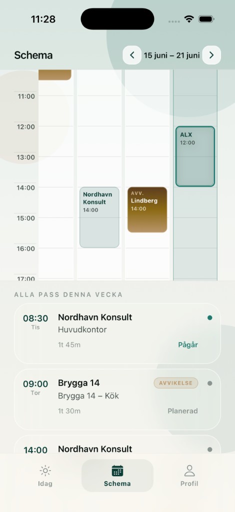 OPER fältapp — veckoschema