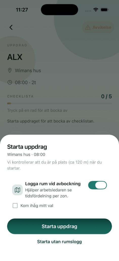 OPER fältapp — starta uppdrag
