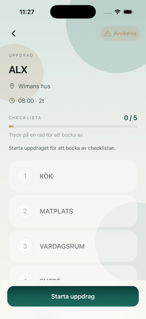 OPER fältapp — zon-checklista