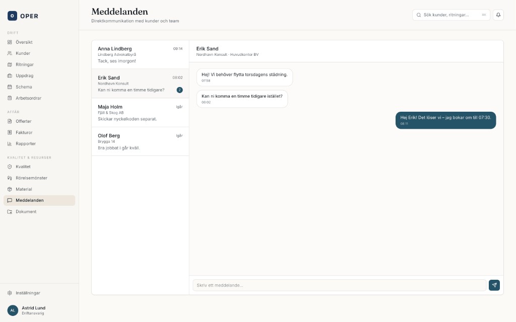 OPER CRM — meddelanden